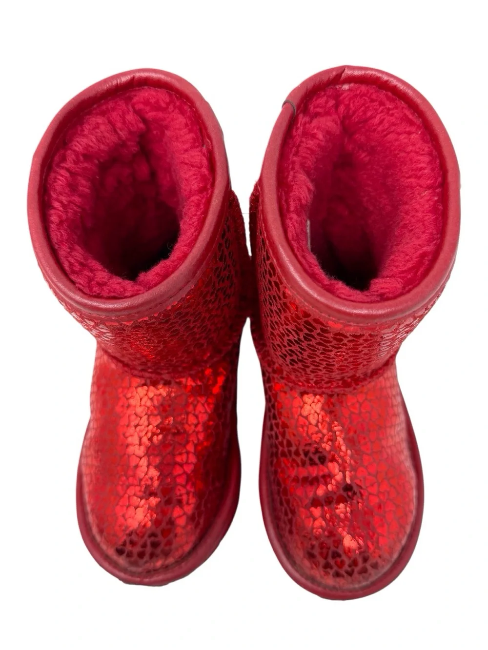 UGG Kids' Classic II Gel Hearts Red Boots girls size US 10/EU 27.5